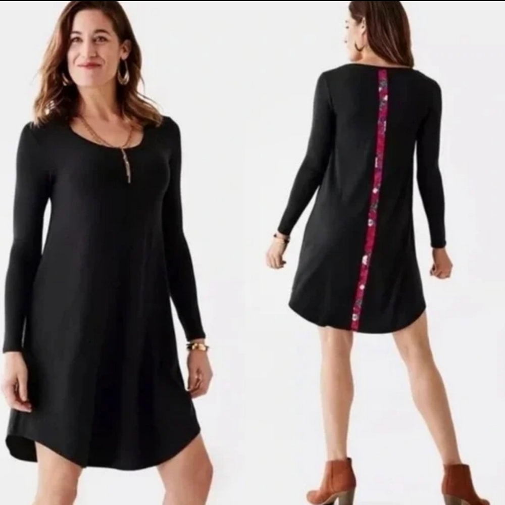 Matilda Jane Swing Dress Black Floral Back Long Sleeve Tunic Size Small.